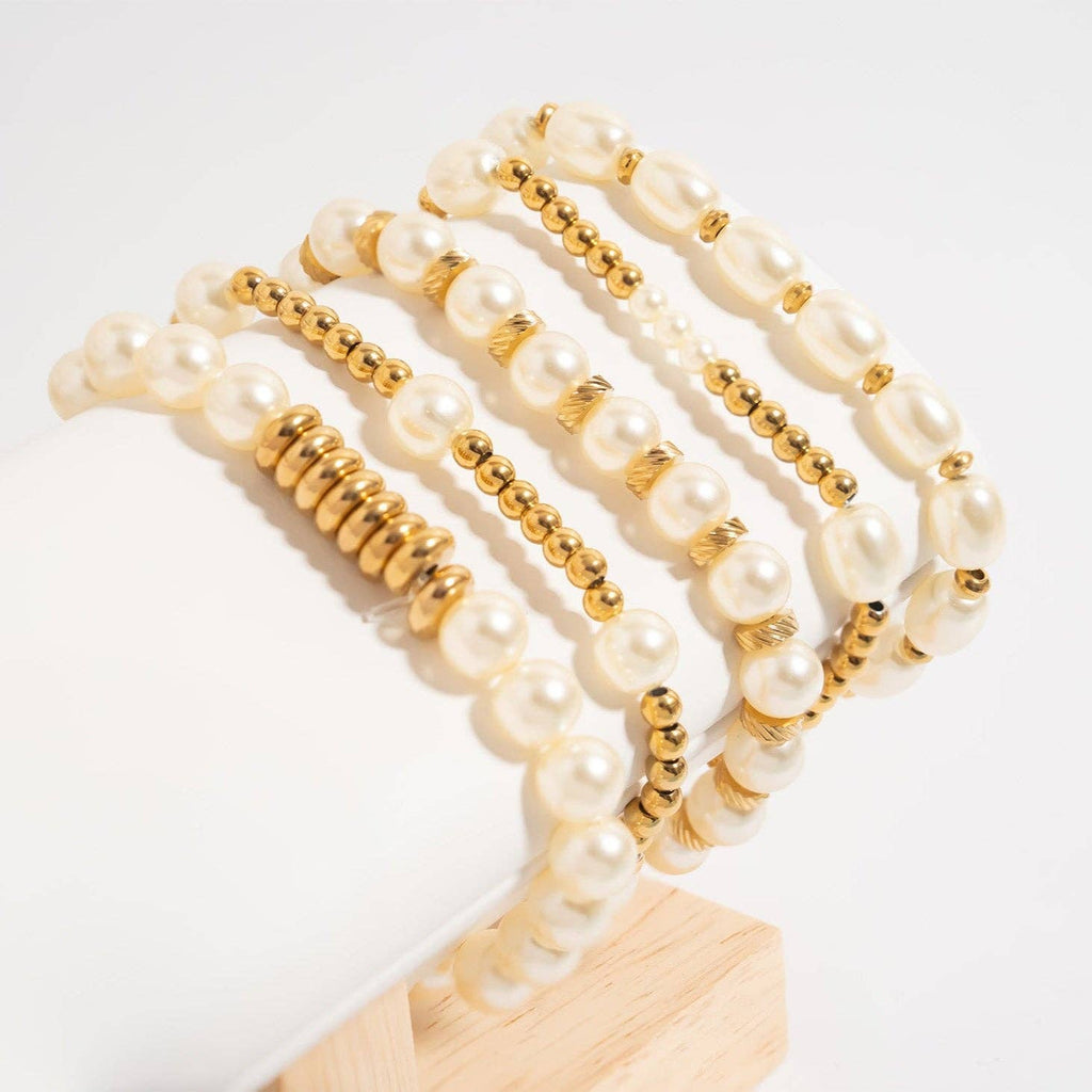 18K Gold PVD 8mm Kiska Glass Pearl Stretch Bracelet