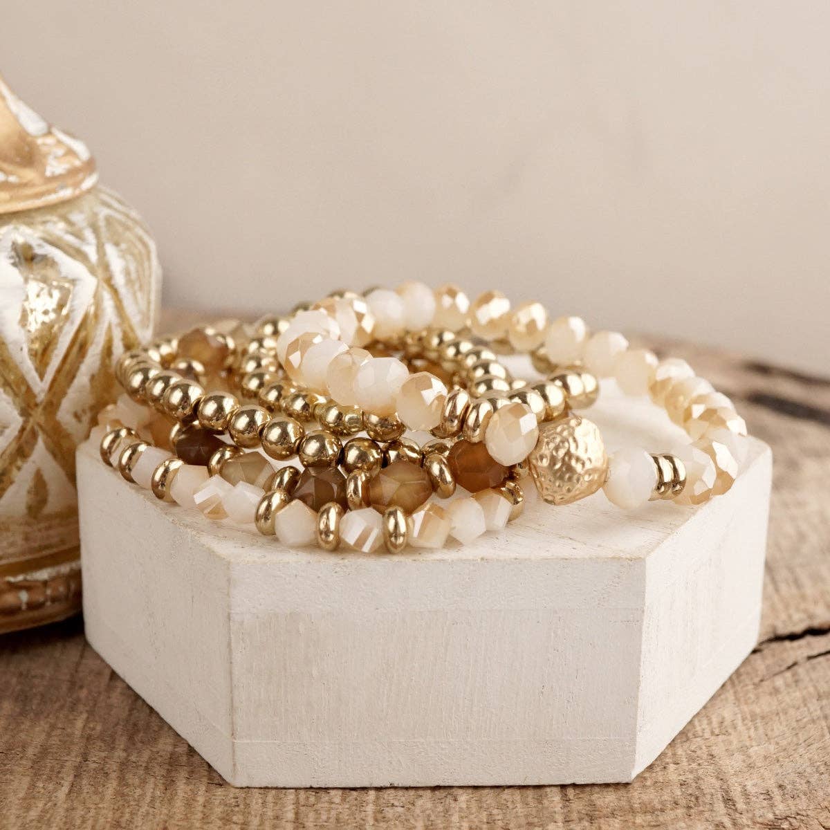 Beaded Bracelet Stack Set, Stretch Bracelet Stack, Layered Beaded Bracelets – Golden Drift