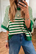 Stripe 3/4 Draped Sleeve Slouchy Sweater